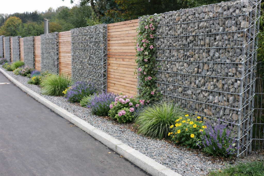 Gabionenmauer als Sichtschutz im modernen Garten