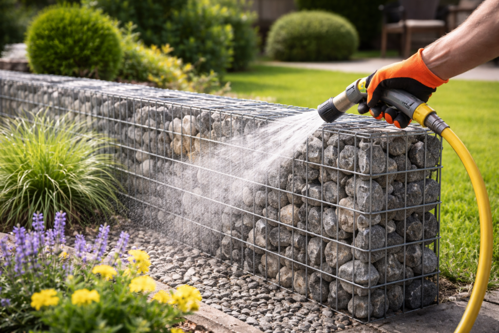 Gabionen pflegen im Garten – saubere Gabionenmauer